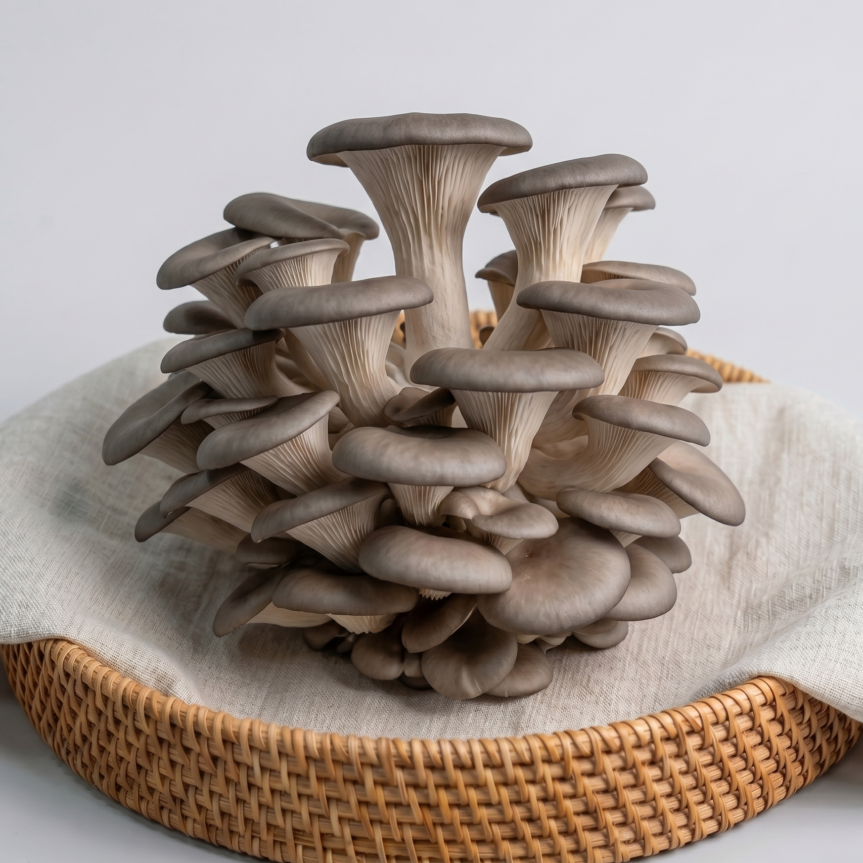 Fresh grey oyster mushrooms grown at Astra Farms